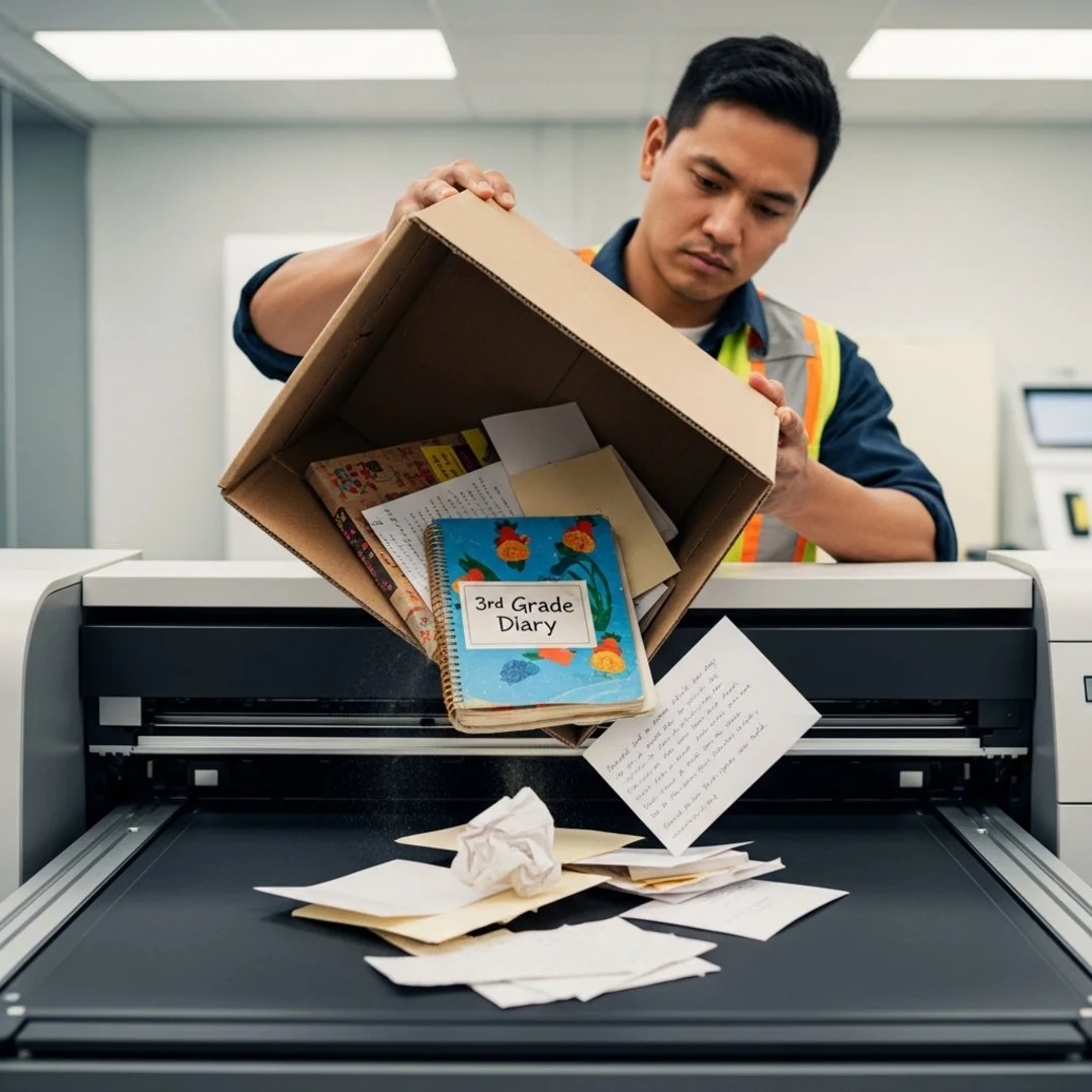 AI satire illustration: OpenAI Demands Contractors Scan Old Diaries And Failed Screenplays For Training Data