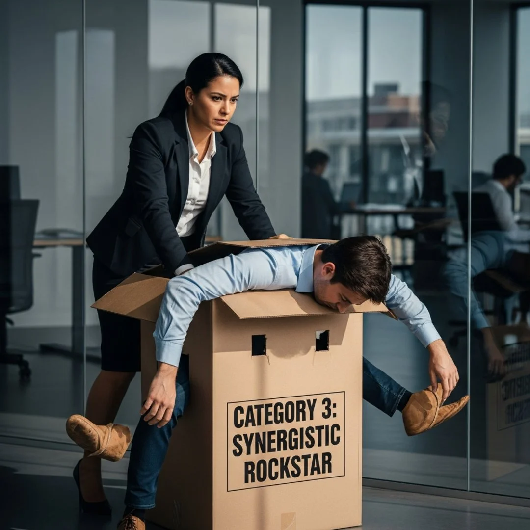 AI satire illustration: Meta Unveils Literal Cardboard Boxes For New Employee Performance Tiers