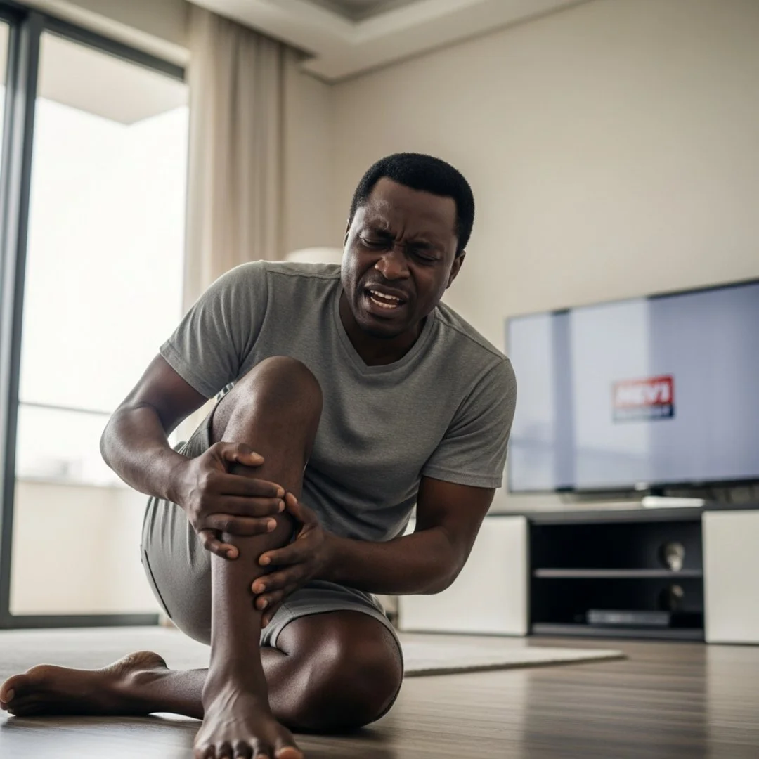 AI satire illustration: Father Of Three Hospitalized Attempting To Out-Dance Photorealistic AI Baby