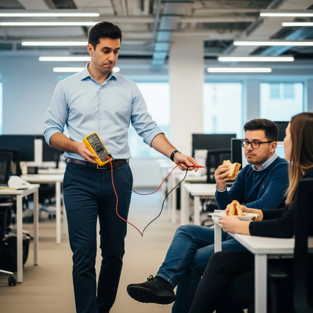 Satirical illustration for: Sam Altman Audits Employee Body Heat to Reduce Office Inefficiency