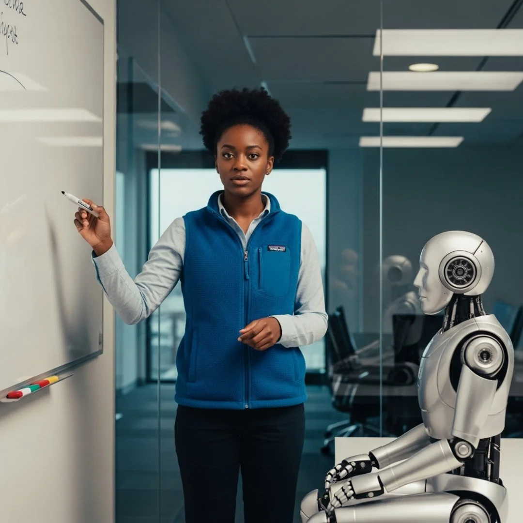 Satirical illustration for: Super Smart AI Hires Consultants To Explain What Synergy Means